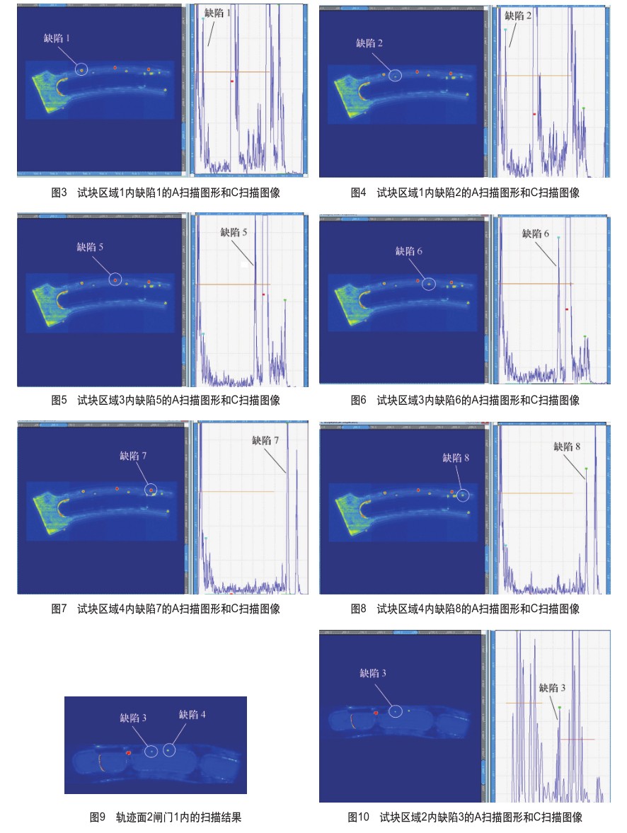 每個缺陷對應的A掃描圖形和C掃描圖像結果